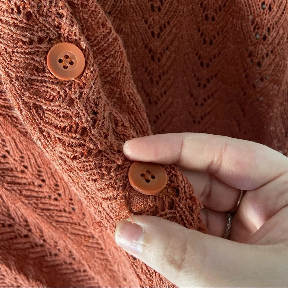 Liz Claiborne Retro Knit Crochet Shrug Jacket Rust Red XXL Grannycore Boho - Picture 8 of 12